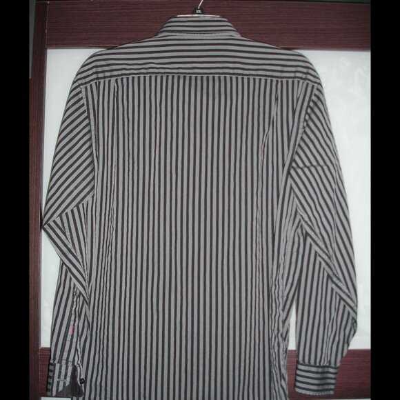 Ben Sherman Grey Black Striped Formal Long Sleeve Shirt 15.5 32-33 Medium - Picture 3 of 4